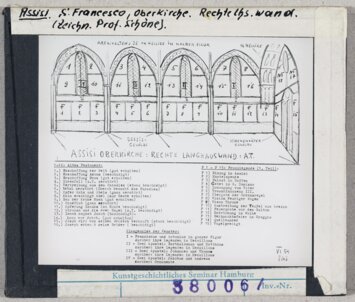 Vorschaubild Assisi, San Francesco: Oberkirche, Langhaus, Rechte Langhauswand, Schema. Skizze Wolfgang Schöne 1954 